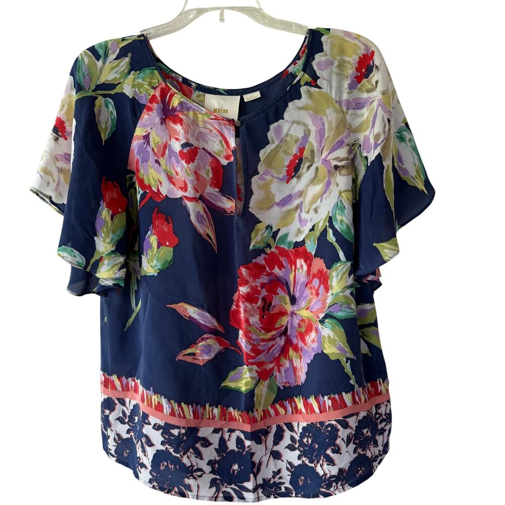 Maeve SILK Navy Blue Floral blouse size 8